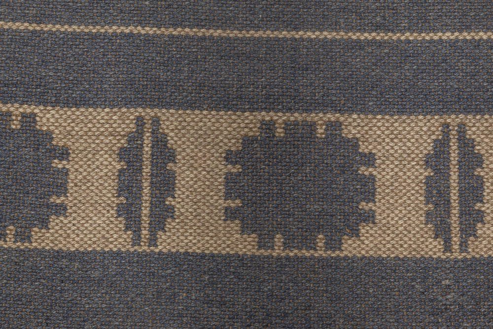 Midcentury Swedish Beige, Blue and Green Double Sided Flat-Woven Wool Rug BB6660