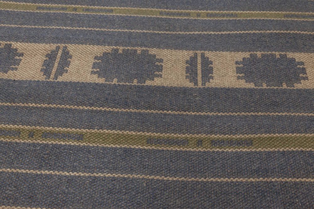 Midcentury Swedish Beige, Blue and Green Double Sided Flat-Woven Wool Rug BB6660