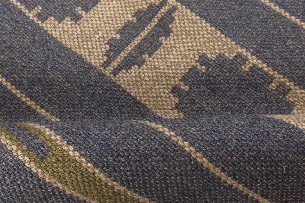 Midcentury Swedish Beige, Blue and Green Double Sided Flat-Woven Wool Rug BB6660