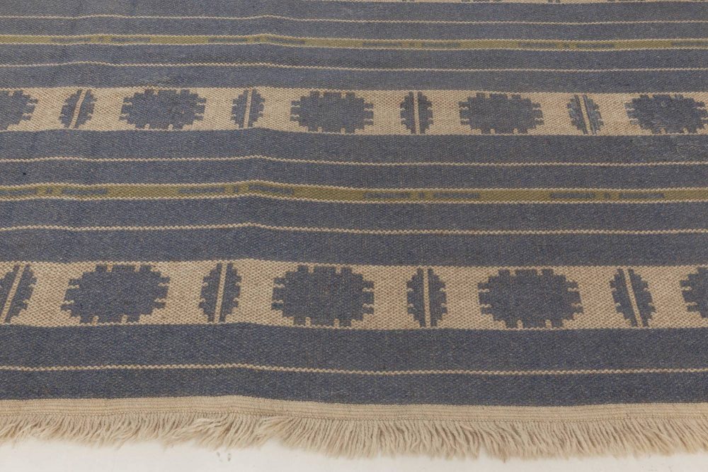 Midcentury Swedish Beige, Blue and Green Double Sided Flat-Woven Wool Rug BB6660