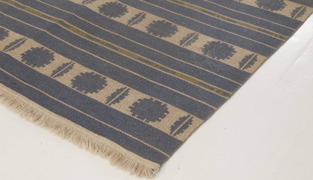Midcentury Swedish Beige, Blue and Green Double Sided Flat-Woven Wool Rug BB6660