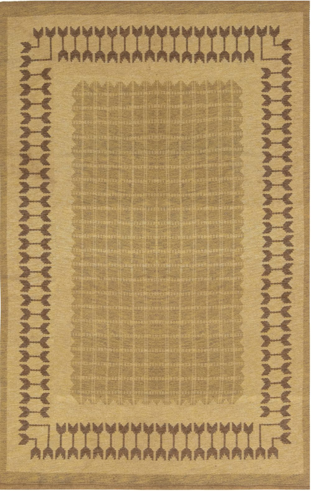 Mid-20th Century Geometric Swedish Double-Sided Brown Flat-Weave Rug BB6869