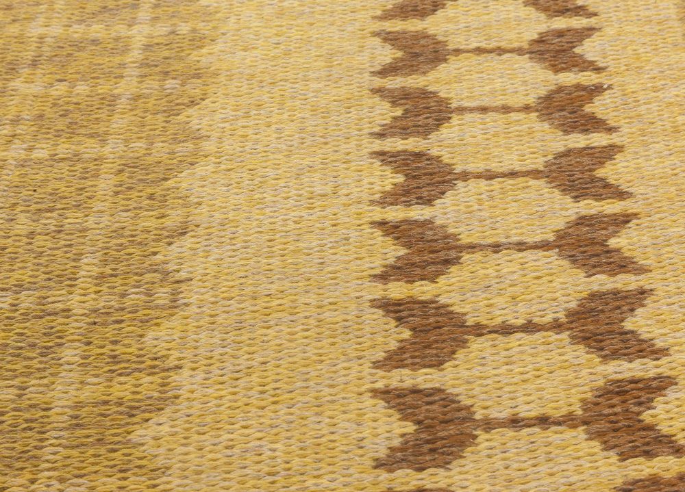 Mid-20th Century Geometric Swedish Double-Sided Brown Flat-Weave Rug BB6869