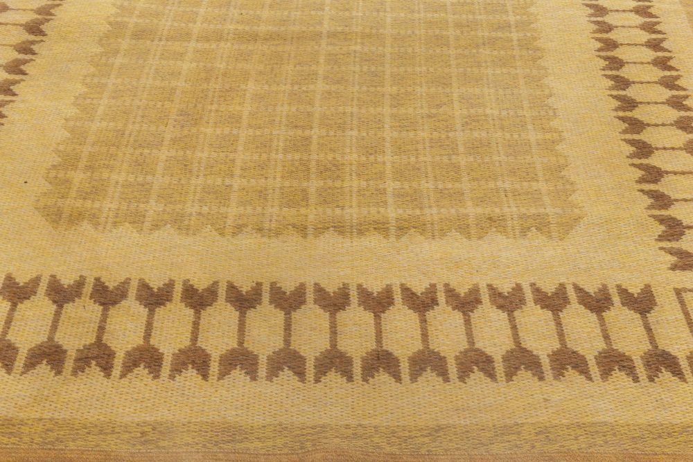 Mid-20th Century Geometric Swedish Double-Sided Brown Flat-Weave Rug BB6869