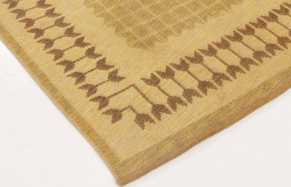 Mid-20th Century Geometric Swedish Double-Sided Brown Flat-Weave Rug BB6869