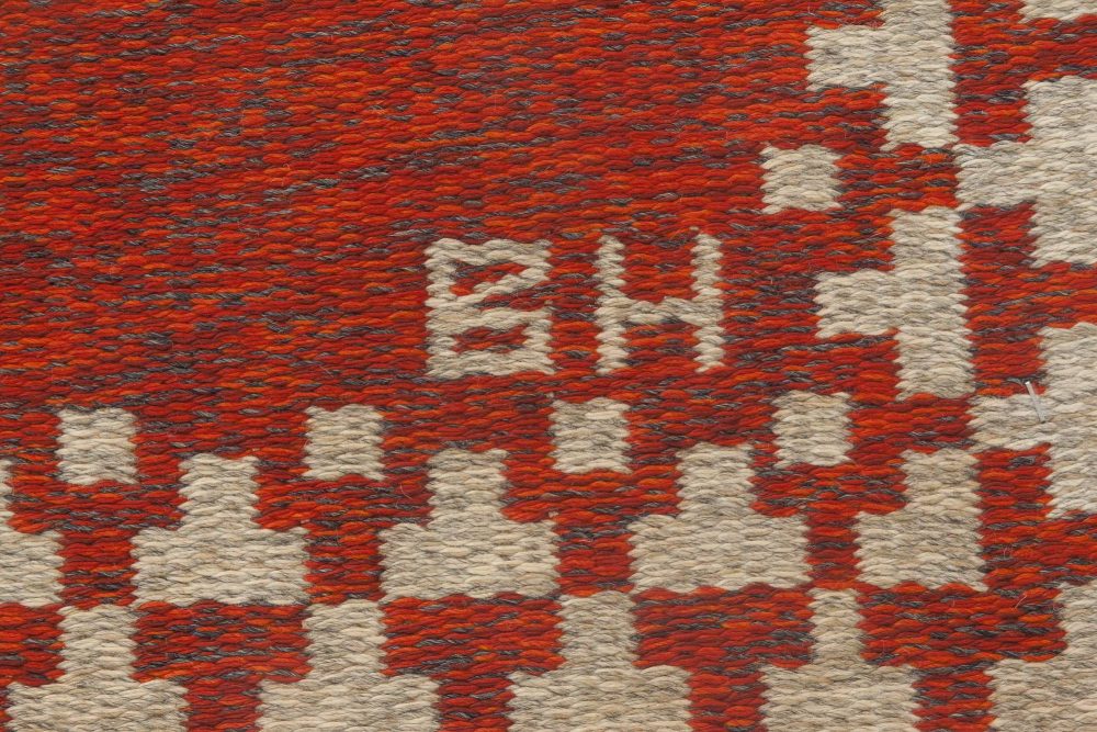 Mid-20th Century Double Sided Swedish Red Flat-Weave Rug Signed with Initials BH BB6874