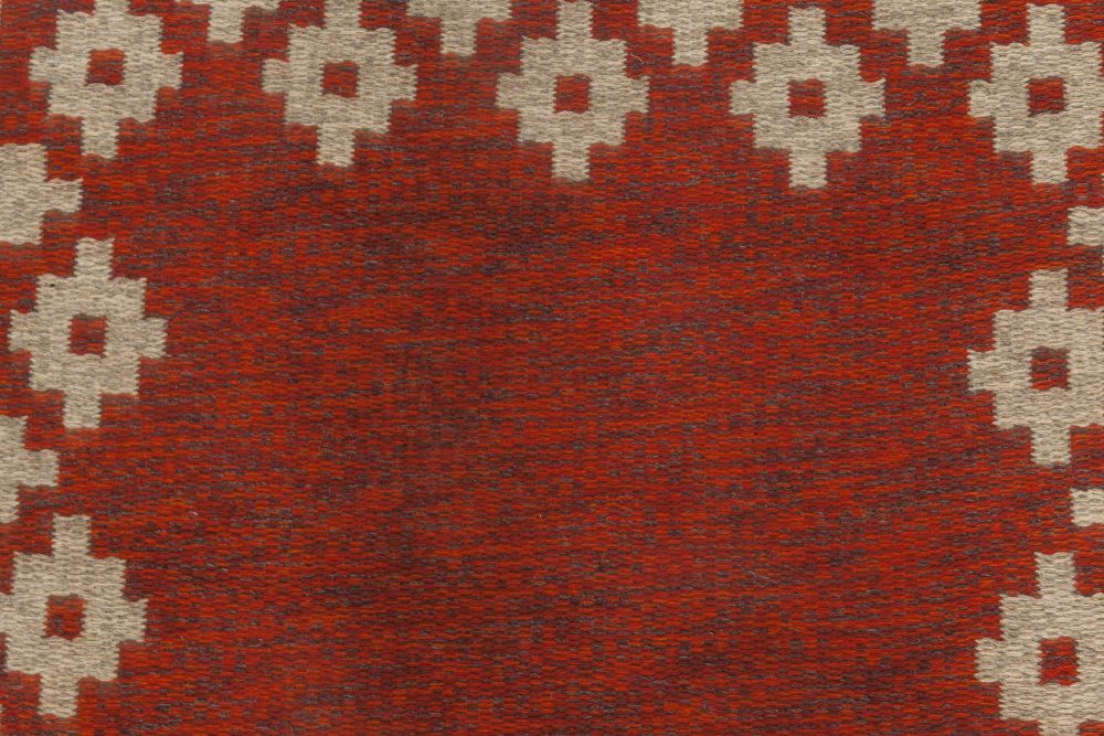 Mid-20th Century Double Sided Swedish Red Flat-Weave Rug Signed with Initials BH BB6874