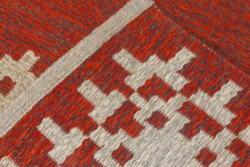 Mid-20th Century Double Sided Swedish Red Flat-Weave Rug Signed with Initials BH BB6874