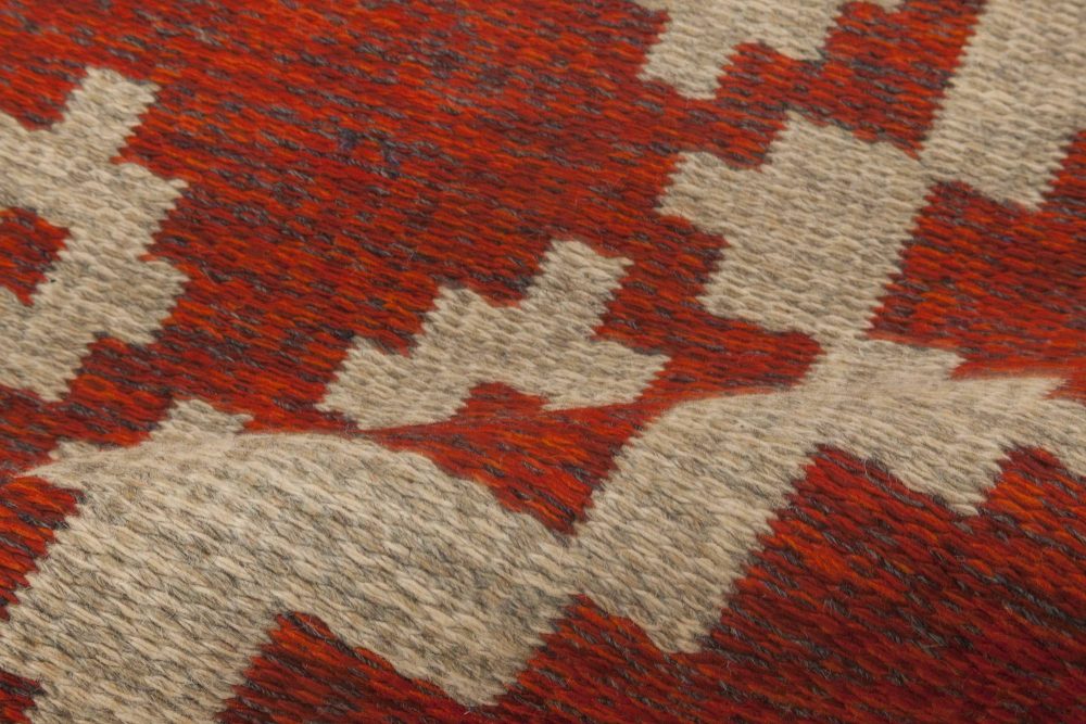 Mid-20th Century Double Sided Swedish Red Flat-Weave Rug Signed with Initials BH BB6874