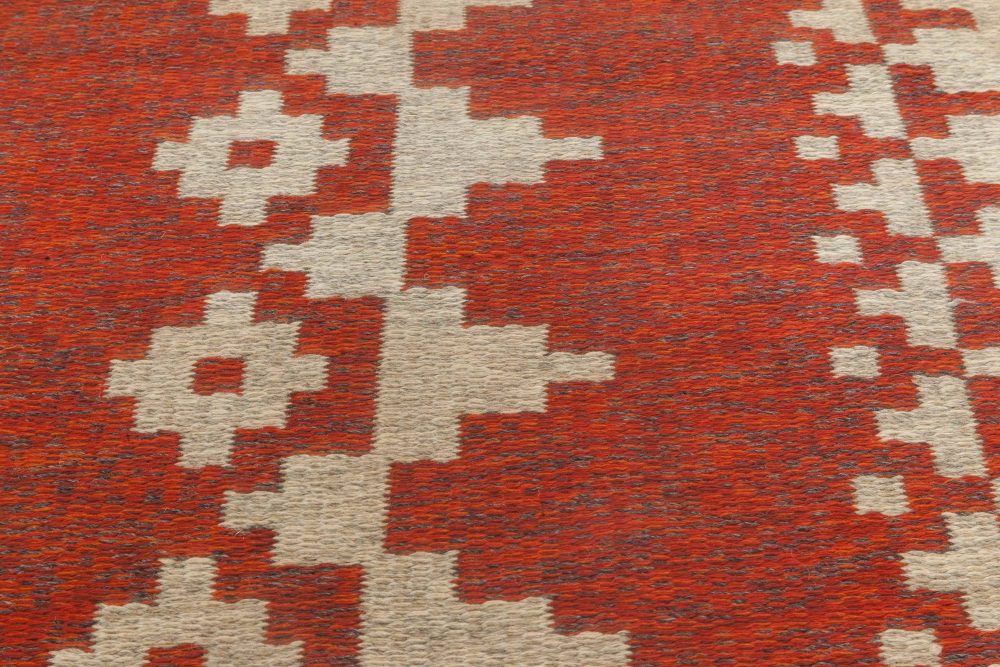 Mid-20th Century Double Sided Swedish Red Flat-Weave Rug Signed with Initials BH BB6874