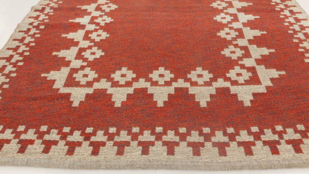Mid-20th Century Double Sided Swedish Red Flat-Weave Rug Signed with Initials BH BB6874