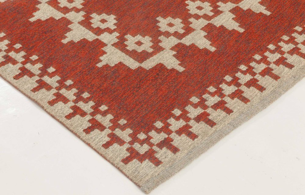 Mid-20th Century Double Sided Swedish Red Flat-Weave Rug Signed with Initials BH BB6874