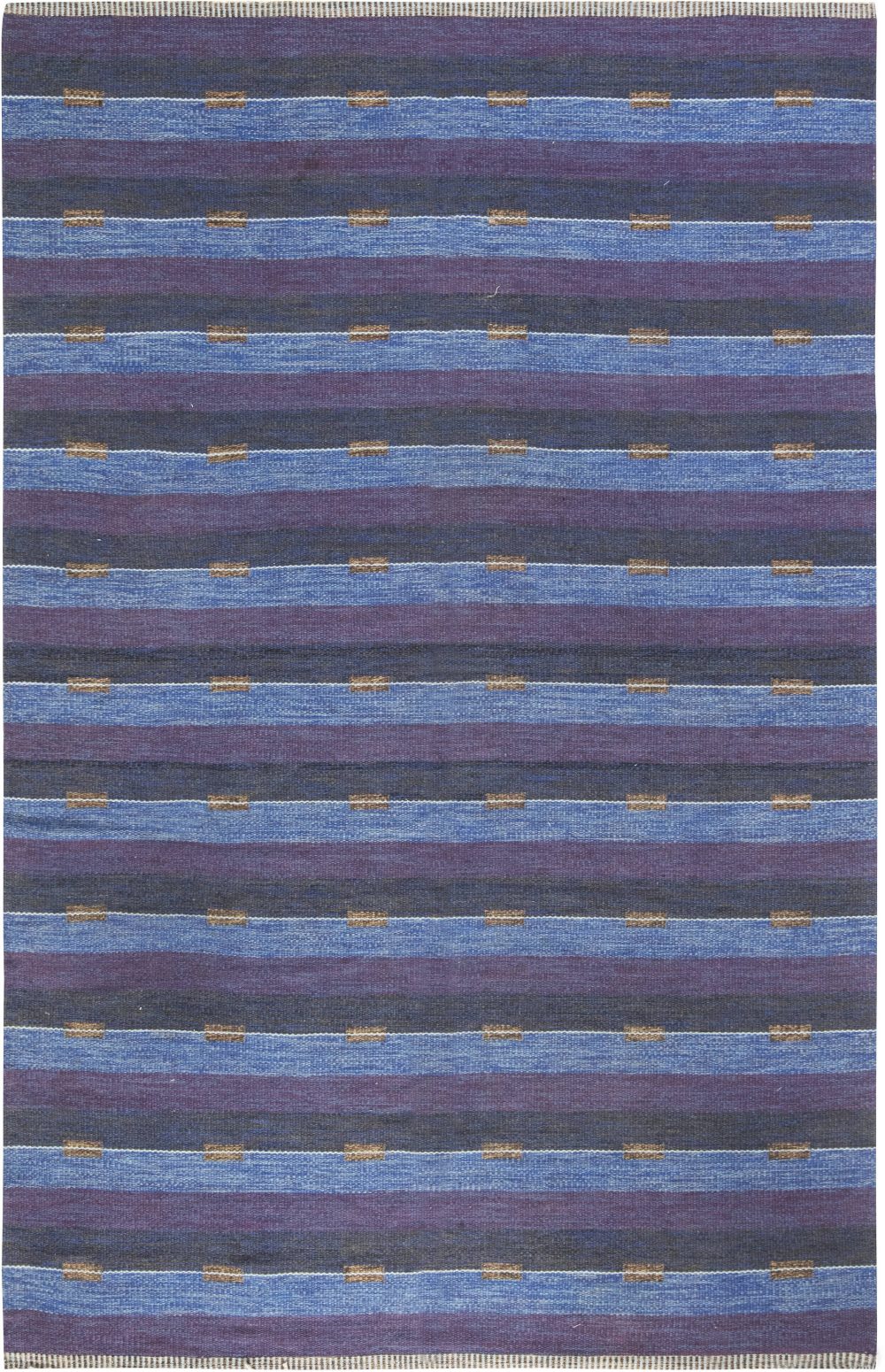 Mid-20th Century Modern Reversible Blue, Purple Striped Flat-Weave Wool Rug BB6638