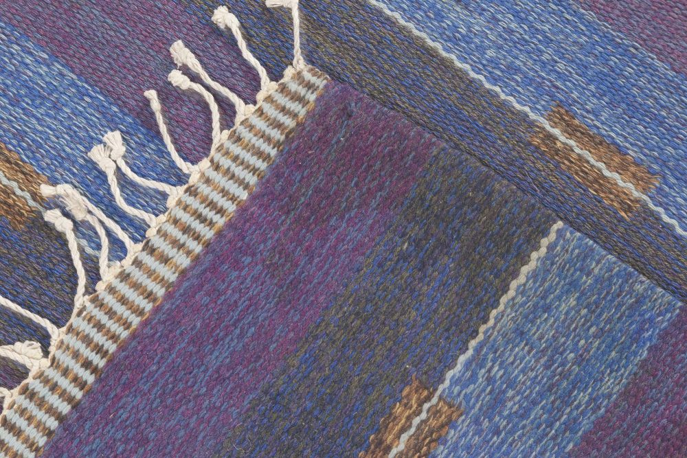 Mid-20th Century Modern Reversible Blue, Purple Striped Flat-Weave Wool Rug BB6638