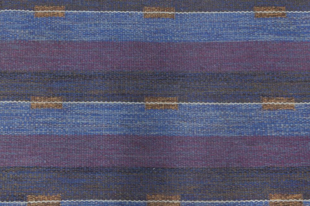 Mid-20th Century Modern Reversible Blue, Purple Striped Flat-Weave Wool Rug BB6638