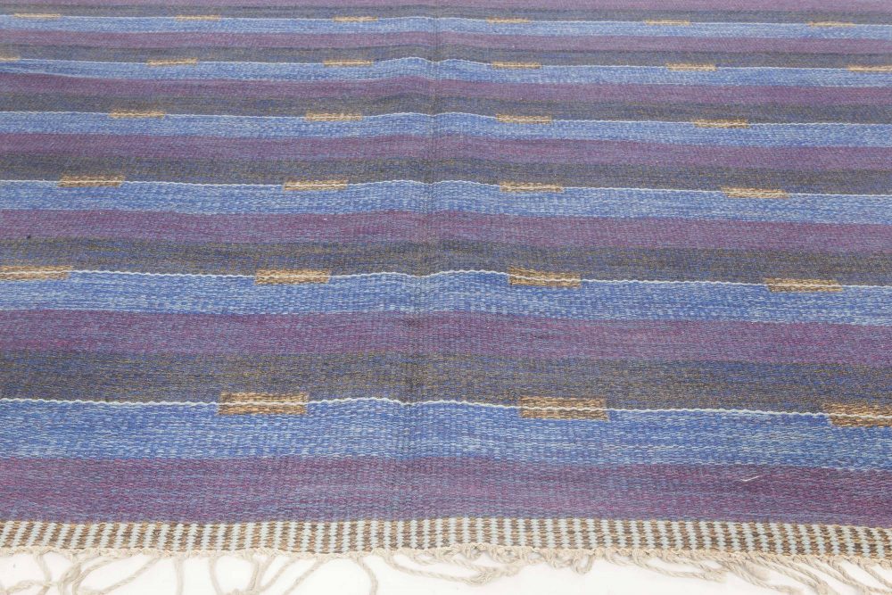 Mid-20th Century Modern Reversible Blue, Purple Striped Flat-Weave Wool Rug BB6638