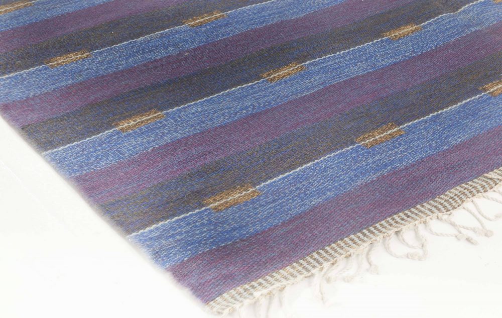 Mid-20th Century Modern Reversible Blue, Purple Striped Flat-Weave Wool Rug BB6638