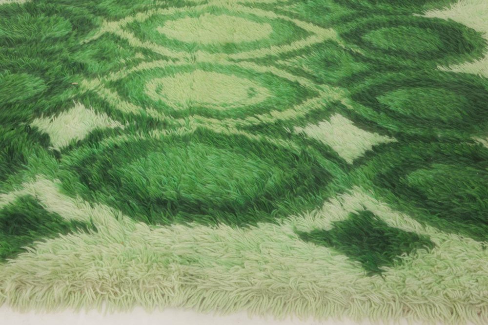 Mid-20th century Swedish Shaggy Rya Green Rug BB6657