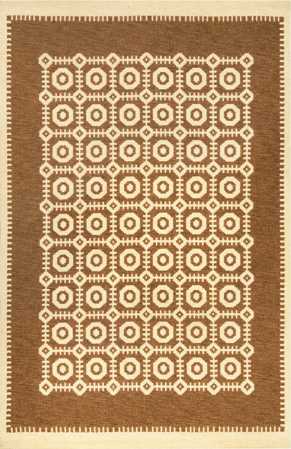 Mid-20th Century Reversible Geometric Brown, Ivory Scandinavian Flat-Weave Rug BB6787