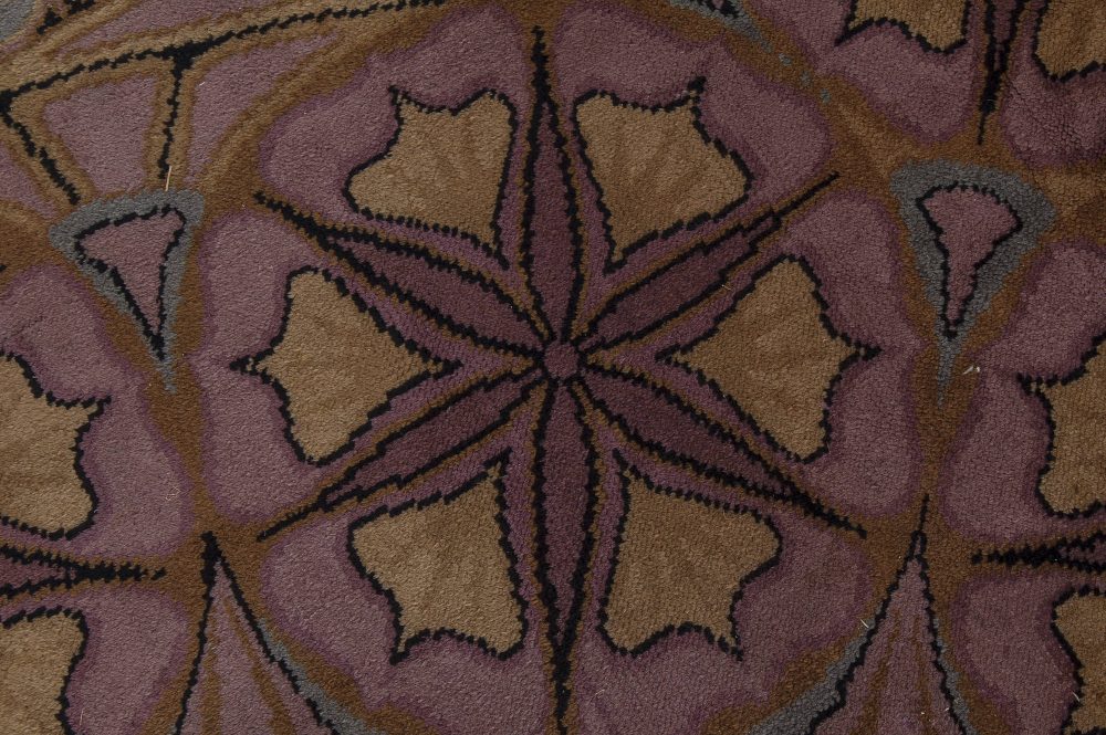 Viennese Secessionist Violet, Blue, Yellow, Brown Floral Hand Knotted Wool Rug BB6844