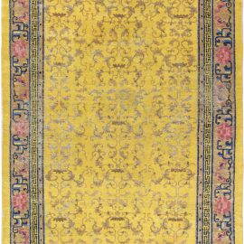 Vintage Chinese Abstract Yellow Hand-Knotted Silk Rug BB6903