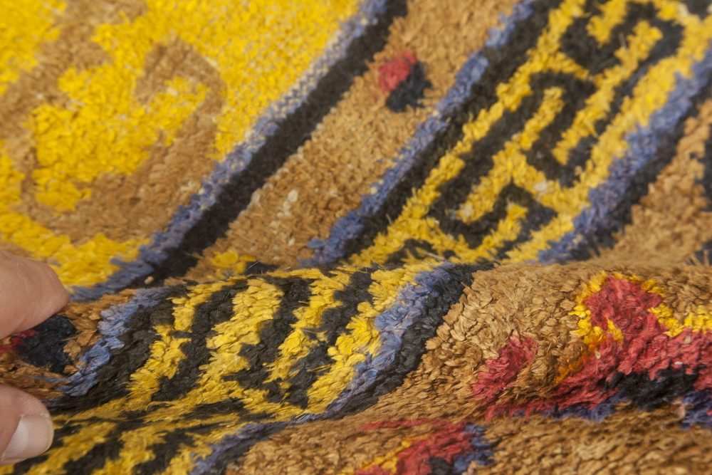 Early 20th Century Chinese Yellow, Pink, Blue and Brown Handmade Silk Rug BB6903