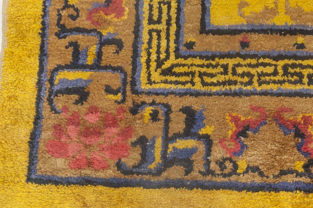 Early 20th Century Chinese Yellow, Pink, Blue and Brown Handmade Silk Rug BB6903