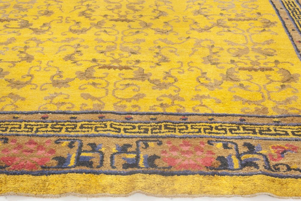 Early 20th Century Chinese Yellow, Pink, Blue and Brown Handmade Silk Rug BB6903