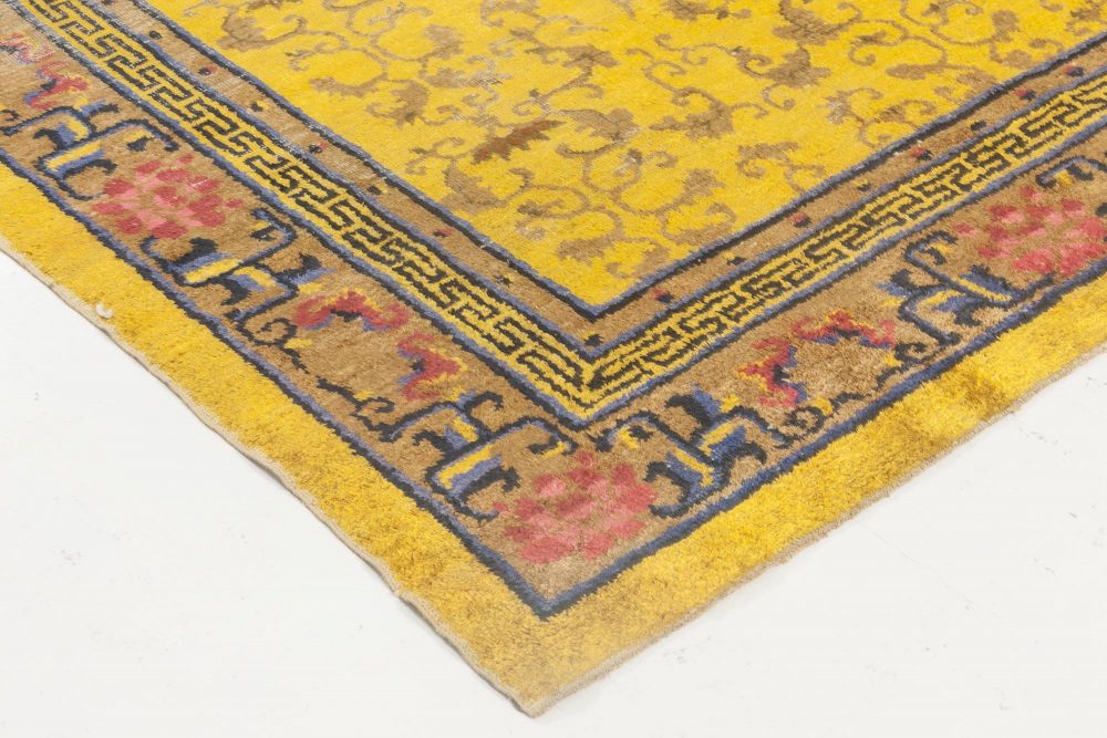 Early 20th Century Chinese Yellow, Pink, Blue and Brown Handmade Silk Rug BB6903