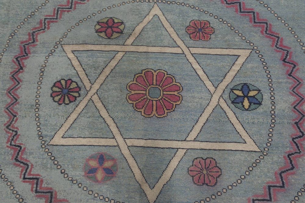 Jews David Star Blue and Red Handwoven Wool Marbadia Rug BB6902