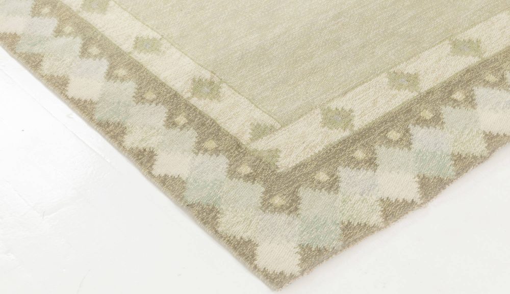 Midcentury Swedish Pastel Greens Flat-Weave Wool Rug BB6888