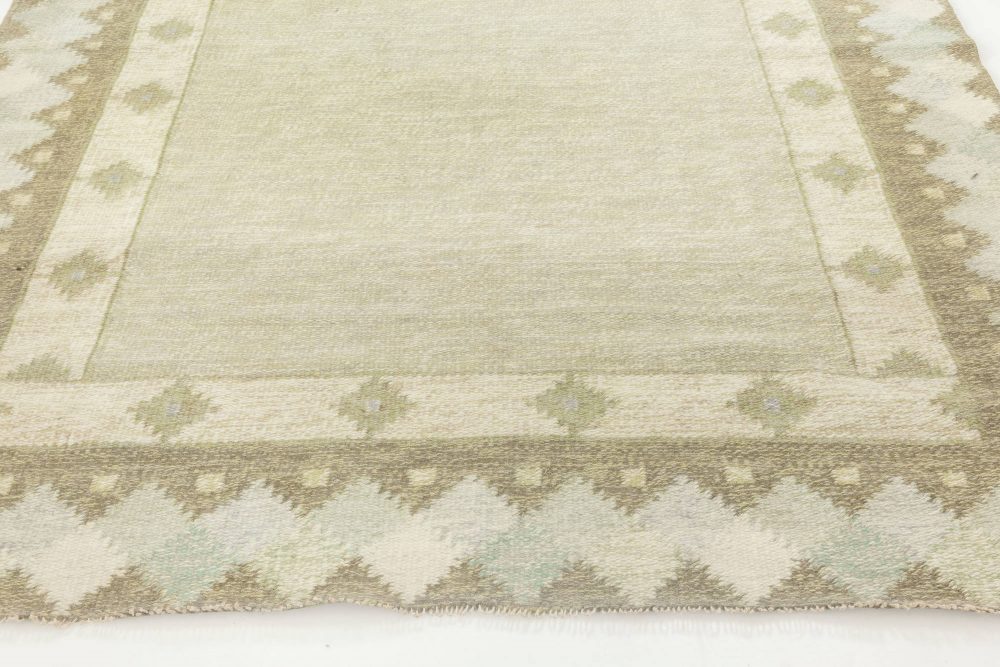 Midcentury Swedish Pastel Greens Flat-Weave Wool Rug BB6888