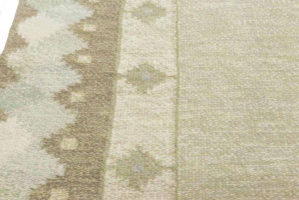 Midcentury Swedish Pastel Greens Flat-Weave Wool Rug BB6888