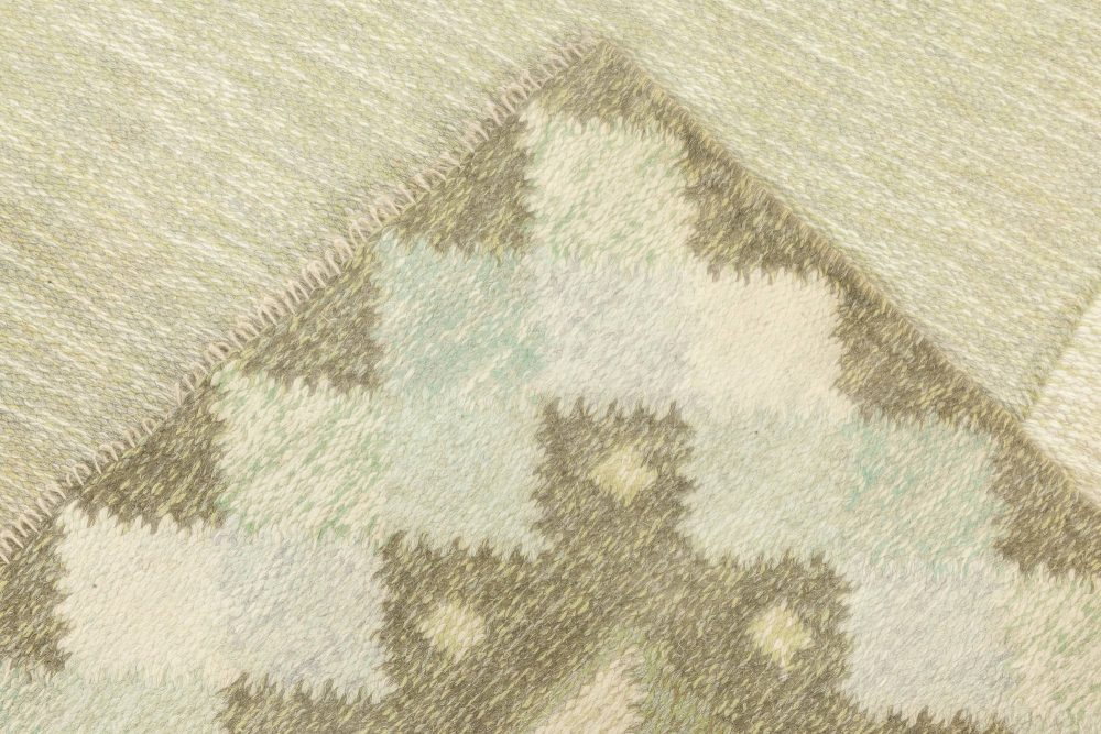 Midcentury Swedish Pastel Greens Flat-Weave Wool Rug BB6888
