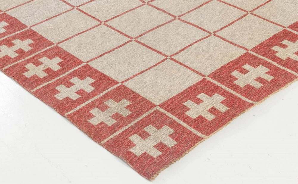Mid-20th Century Swedish Carmine, Red, Ivory Flat-Weave Wool Rug BB6883