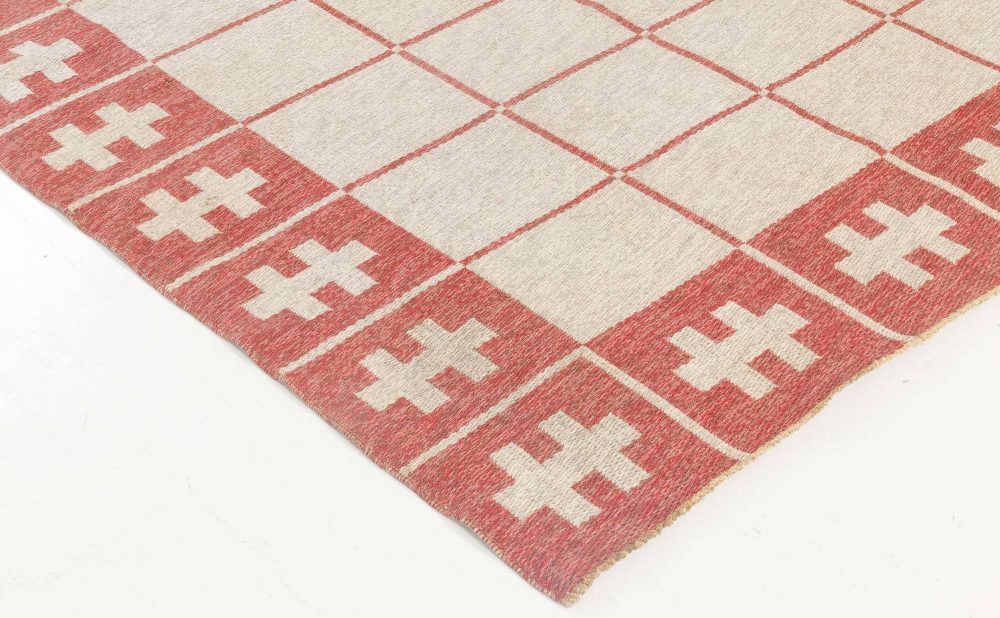 Mid-20th Century Swedish Carmine, Red, Ivory Flat-Weave Wool Rug BB6883