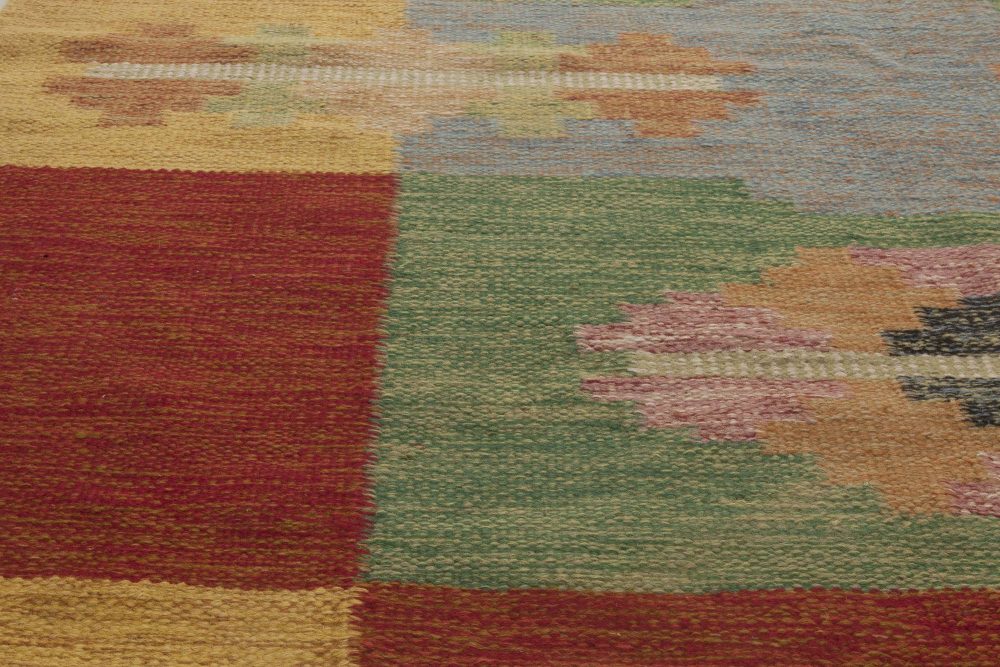 Swedish Red, Yellow and Green Flat-Weave Runner by Sverker Greuholm BB6658