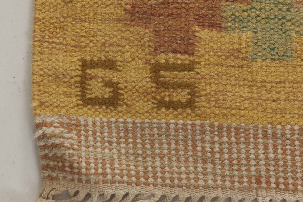 Swedish Red, Yellow and Green Flat-Weave Runner by Sverker Greuholm BB6658