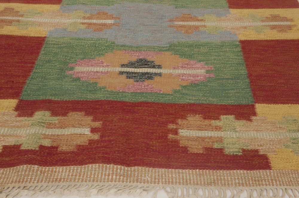 Swedish Red, Yellow and Green Flat-Weave Runner by Sverker Greuholm BB6658