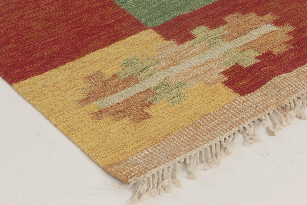 Swedish Red, Yellow and Green Flat-Weave Runner by Sverker Greuholm BB6658