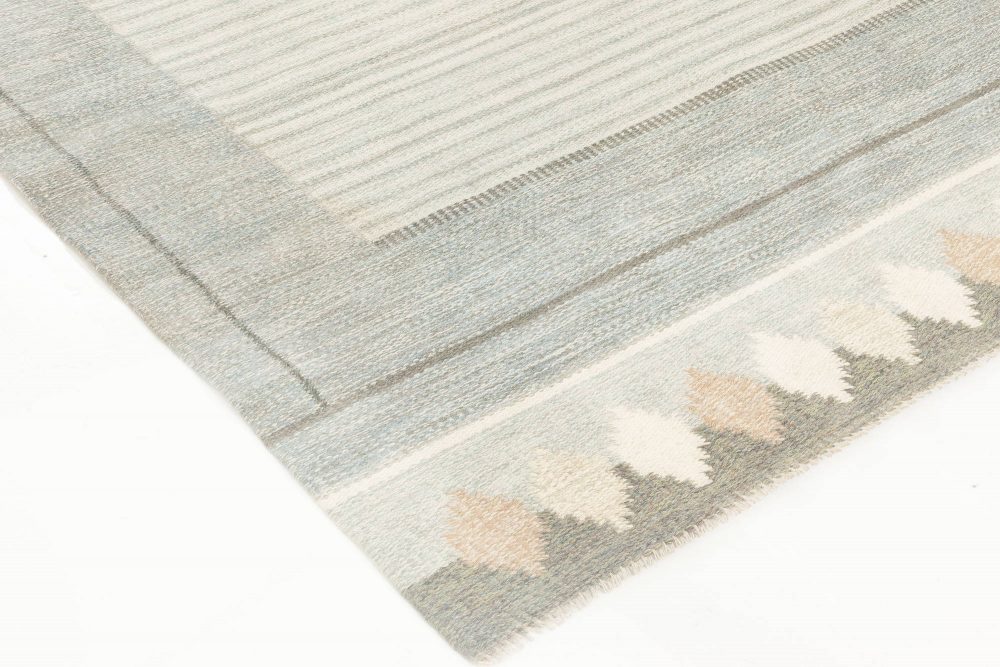 Mid-20th Century Geometric Blue Swedish Flat-Weave Rug Signed by Ingegerd Silow BB6889