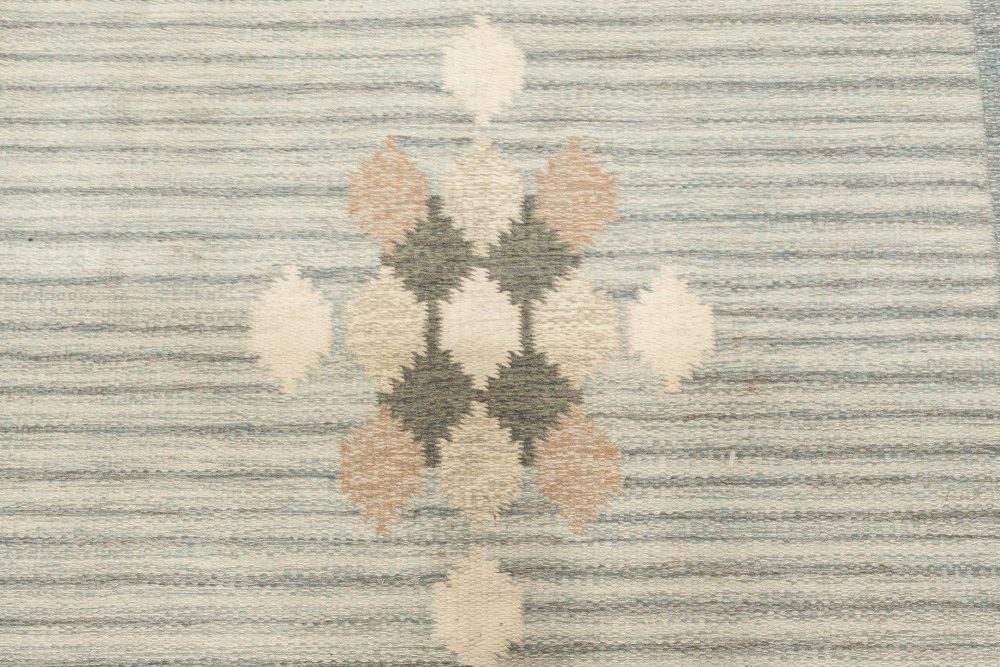 Mid-20th Century Geometric Blue Swedish Flat-Weave Rug Signed by Ingegerd Silow BB6889