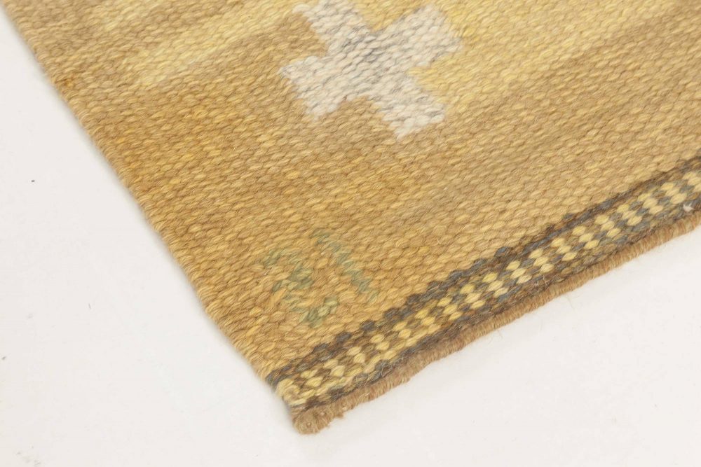 Mid-20th Century Yellow Swedish Flat-Weave Wool Rug Signed by Ingegerd Silow BB6872