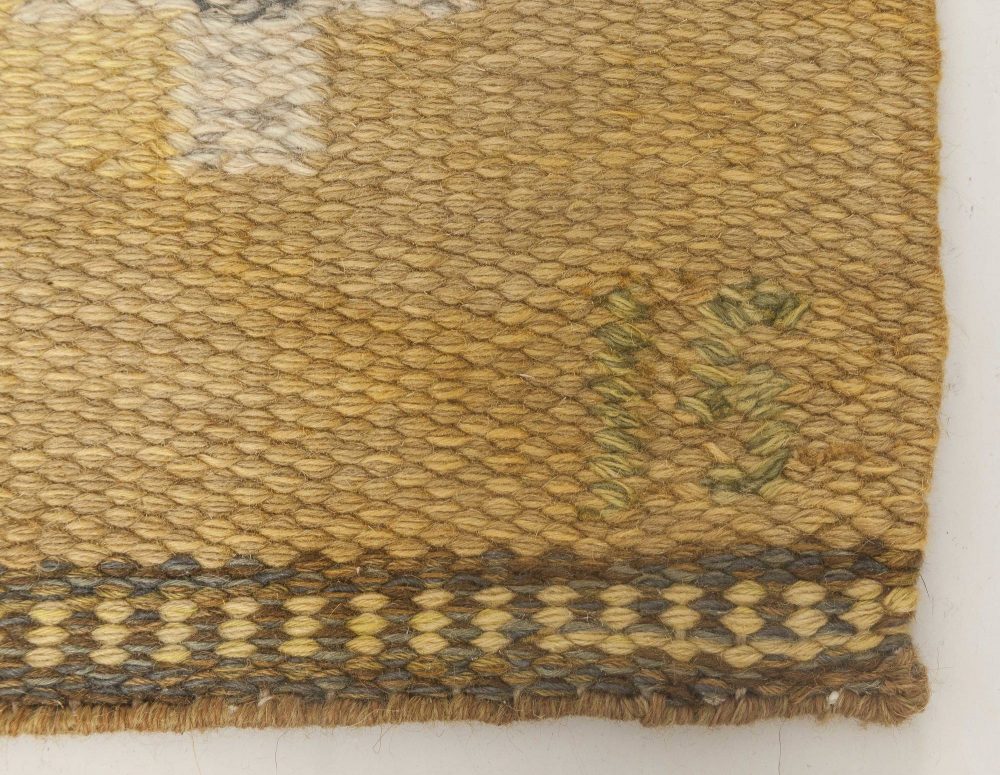 Mid-20th Century Yellow Swedish Flat-Weave Wool Rug Signed by Ingegerd Silow BB6872
