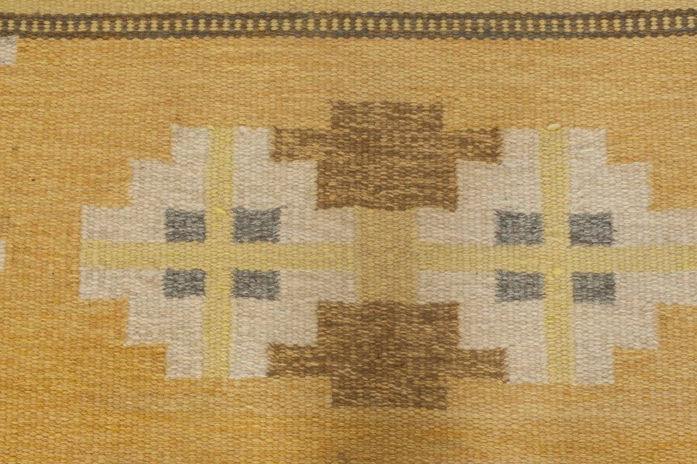 Mid-20th Century Yellow Swedish Flat-Weave Wool Rug Signed by Ingegerd Silow BB6872