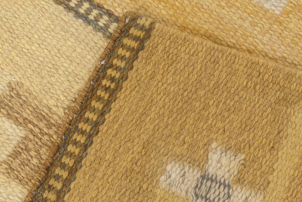 Mid-20th Century Yellow Swedish Flat-Weave Wool Rug Signed by Ingegerd Silow BB6872