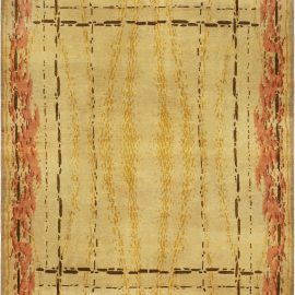 French Art Deco Vintage: Abstract Golden Tan Hand-Knotted Wool Carpet BB6789