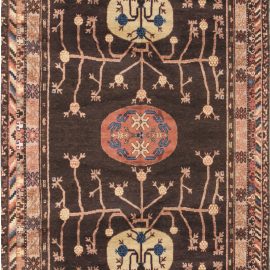 Vintage Samarkand Abstract Brown Hand-Knotted Wool Carpet BB6643