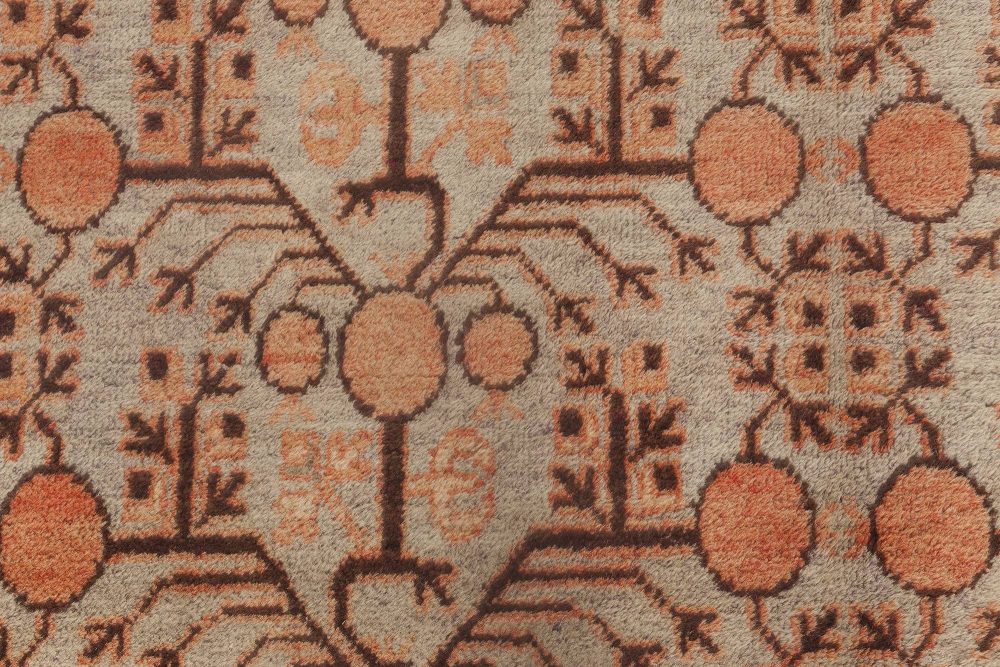 Samarkand Salmon, Off-White, Gray & Brown Hand Knotted Wool Rug BB6907