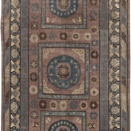 Vintage Samarkand Geometric Classic Taupe Hand-Knotted Wool Rug BB6652